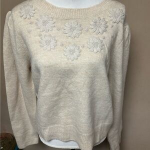 Laundry By Shelli Segal Cream Sweater with Floral Details, L